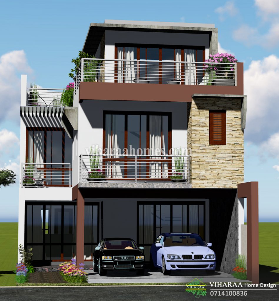Viharaa Home Design - Three Story Home Plan and 3D Design - Athurugiriya, Sri Lanka