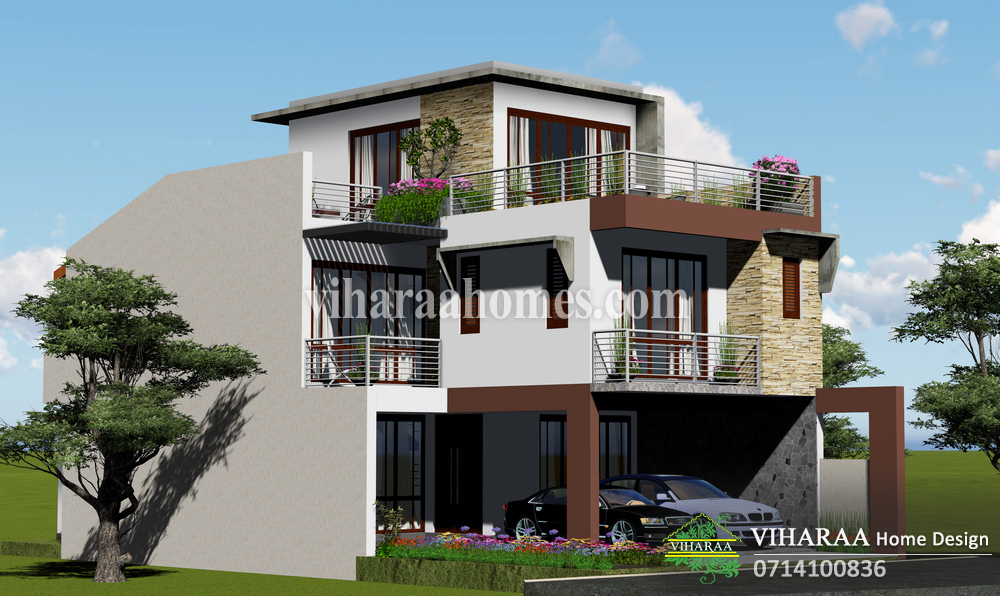 Viharaa Home Design - Three Story Home Plan and 3D Design - Athurugiriya, Sri Lanka