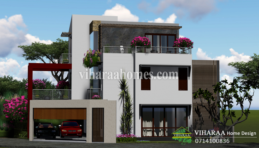 Viharaa Home Design - Three Story Home Plan and 3D Design - Galle, Sri Lanka