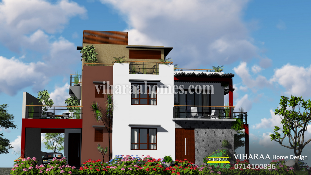 Viharaa Home Design - Three Story Home Plan and 3D Design - Kottawa, Sri Lanka