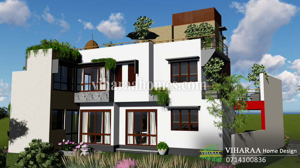 Viharaa Home Design - Three Story Home Plan and 3D Design - Kottawa, Sri Lanka